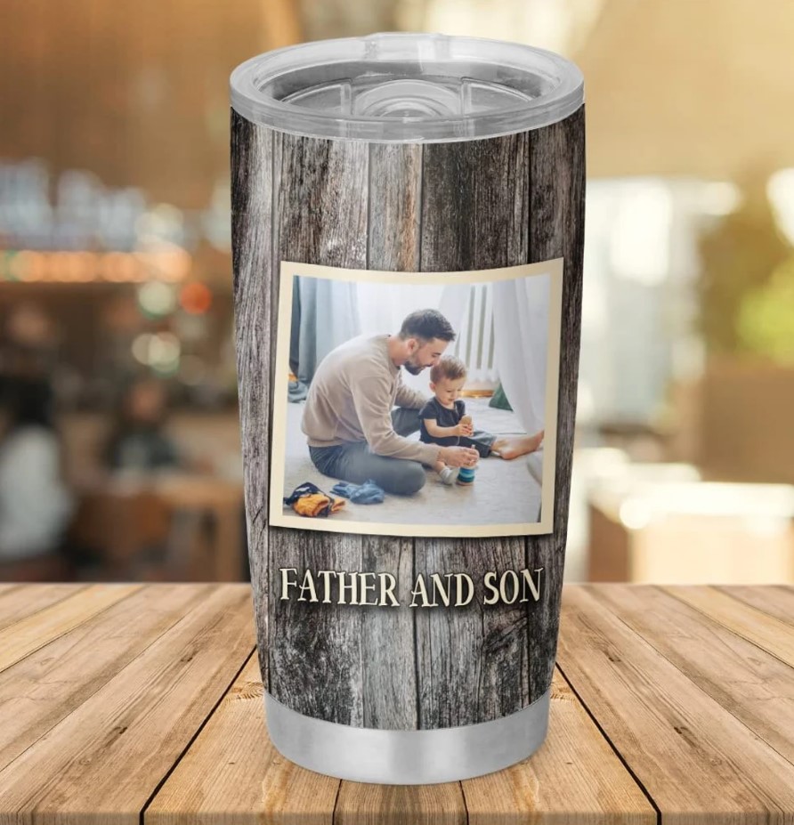 Custom Photo Papa And Son Tumbler Personalized Papa Tumbler Gift For Dad Papa Daddy Grandpa Fathers Day Gift